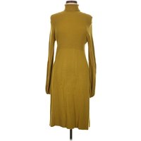 BCBGMAXAZRIA Casual Dress - Sweater Dress: Yellow Solid Pattern Dresses - Used