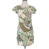Gravel & Gold Casual Dress - Shift: Green Print Pattern Dresses - Used