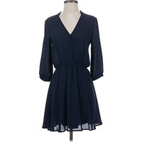 Lush Casual Dress - Wrap: Blue Solid Pattern Dresses - Used