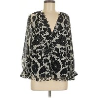 Lovestitch Long Sleeve Blouse: Black Floral Pattern Tops