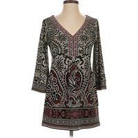 White House Black Market Casual Dress: Brown Paisley Pattern Dresses - Used - Size Small Petite