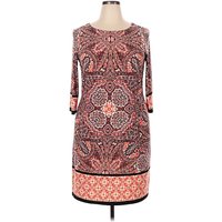 London Style Casual Dress - Shift: Red Paisley Pattern Dresses - Used - Size