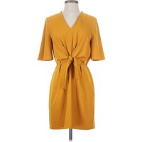 Black Tape_ Casual Dress - Wrap: Yellow Solid Pattern Dresses - Used