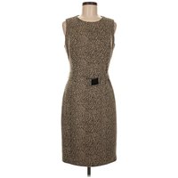 Calvin Klein Cocktail Dress - Sheath: Brown Animal Print Pattern Dresses - Used - Size