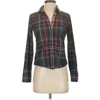 Sperry Top Sider Long Sleeve Blouse Green Plaid Pattern Collared Neckline Tops - Used - Size X