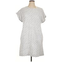Lou & Grey Casual Dress - Shift: Gray Stripes Pattern Dresses - Used - Size X