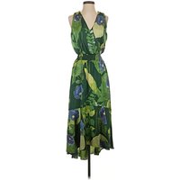 White House Black Market Casual Dress: Green Tropical Pattern Dresses - Size