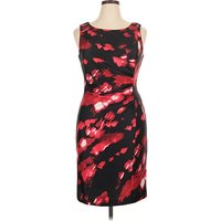 Karl Lagerfeld Paris Cocktail Dress - Sheath: Red Graphic Pattern Dresses - Used - Size