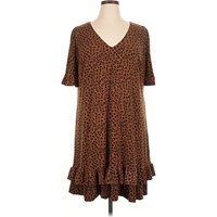 CeCe Casual Dress - Drop Waist: Brown Animal Print Pattern Dresses - Used - Size X