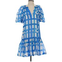 Marie Oliver Casual Dress - Popover: Blue CheckeredGingham Pattern Dresses - Used - Size X