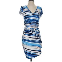 White House Black Market Outlet Casual Dress - Wrap: Blue Print Pattern Dresses - Used