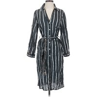 The Nu Vintage Casual Dress - Shirtdress: Gray Stripes Pattern Dresses - Used