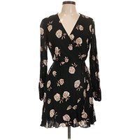 French Grey Casual Dress - Wrap: Black Floral Pattern Dresses - Used