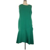 Calvin Klein Casual Dress - Drop Waist: Green Solid Pattern Dresses - Used - Size
