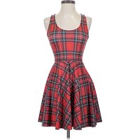 BlackMilk Cocktail Dress - Fit & Flare: Red Plaid Pattern Dresses - New