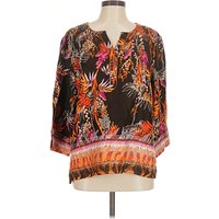 Cream Sleeve Blouse: Black Tops - Size