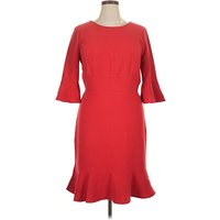 White House Black Market Cocktail Dress - Fit & Flare: Red Solid Pattern Dresses - Used - Size