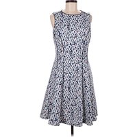 White House Black Market Casual Dress - A-Line: Blue Print Pattern Dresses - Used - Size