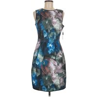 White House Black Market Cocktail Dress - Sheath: Blue Graphic Pattern Dresses - Used - Size