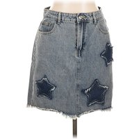 Denim Skirt: Blue Stars Pattern Bottoms