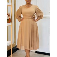 K New Fashion Elegant Plain Color A-line Skirt Plus Size Dress
