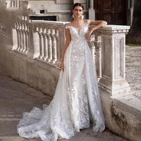 Women's Dreamy Round Neck Slimming Fish White Bride Trailing Wedding Dress Two-wear Event Women