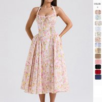 Women's Clothing new summer slim suspender long skirt fashion print halter neck lace dress
