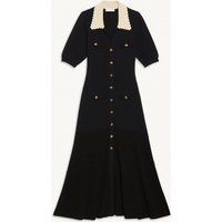 Women's Clothing Autumn New White Lapel Lace Short Sleeve Slim Gold Button Long Knitted Dress Female Temperament
