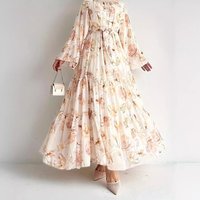 Muslim Women's Elegant Chiffon Dress - Floral Print Long Maxi Dress