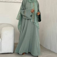 Embroidered Floral Abaya Cardigan Modest Workwear With Detachable Scarf Colors SML