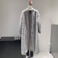 ​Longline Faux Fur Cardigan Coat Oversized Cable-Knit Sherpa Lining GreyBlackTaupe, Vegan-Friendly Winter Wrap​