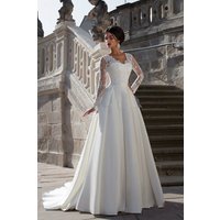 Women's Lace Long Sleeve Trailing Wedding Dress Simple Trailing Slim Lace Satin Banquet Host Wedding Dress