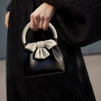 Women New French Niche Fashion Hundred Color Collision Small Square Bag Bow Pleated Black Handbag Casual Daily