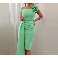 Women's Clothing women's mint green one-shoulder three-dimensional flower decoration asymmetrical pleated dress LZR