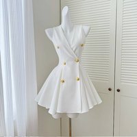 New V Neck Sleeveless Double Breasted Dress Female Niche Design Halter Neck High Waist Vest Skirt