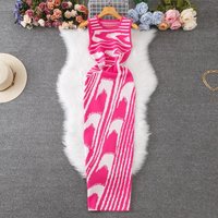 Women's Stretchy Slim Fit Striped Knit Dress Sleeveless High Waist Bodycon Midi Dress Fashionable Sexy Casual Summer Outfit