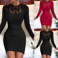 Women's Clothing Autumn And Winter Round Neck Lace Long Sleeve Hip Covering Waist Dress Women's Clothes