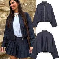 Women's Spring And Autumn New Fashion Zipper Stand Collar Denim Bomber Jacket