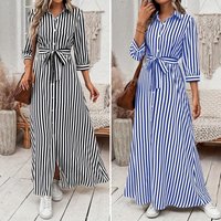 Women's Long Sleeve Striped Shirt Dress - Stylish Office Wear & Casual Spring Outfit With Button Front & Flowy Design