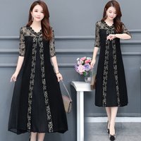 Summer Temperament Dress With Loose Five Quarter Sleeves Lace Women's Plus Size And Big Swing Long Skirt Trend