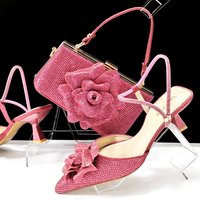 Women’s Shoes Pointed toe ladies shoe bag set Cross ankle diamond strap Shapeable flower decoration trapezoidal clutch bag Exquisite hot diamond