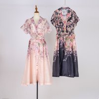 Women's Clothing Button Silk Linen Two Piece Dress Retro Elegant Palace Style Long Skirt