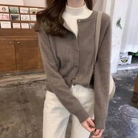 ​​Korean Style Oversized Knit Cardigan Women's Short Cropped Open Front Sweater Soft Cozy Loose Fit Casual Long Sleeve Pullover​​