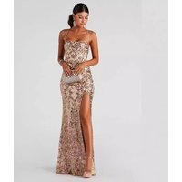 Women's Middle East Sexy One-line Collar Sequin Floor-length Evening Dress Elegant Slit Banquet Party Dress