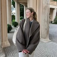 ​​Women's Double-Breasted Wool Blend Notch Collar Short Coat - Lightweight Long-Sleeve Jacket For Autumn & Winter​​