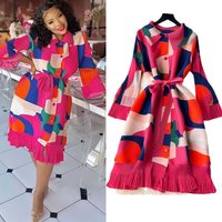 Elegant French Retro Floral Print Dress With Ruffles, Belted Waist & Flowy A-Line Silhouette For Women