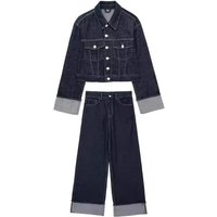 Women's INS Denim Jacket And Flared Cuffed Pants Set