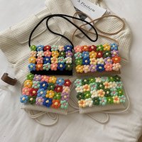 Women's Crochet Shoulder Bag - Bohemian Floral Crossbody Purse BlackWhiteBeige - Handmade Cotton Beach Bag