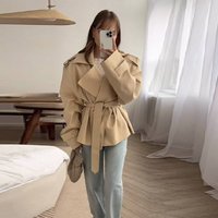 Women's Clothing Women's Stylish Belted Short Trench Coat - Slim Fit Casual Blazer Jacket For Work & Travel KhakiBlackRedNavy