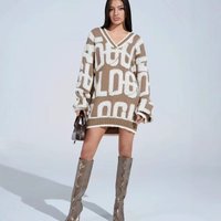 ​Women's Embroidered Cardigan Sweater Oversized V-Neck Knit Top With Letter Design For Autumn & Winter​